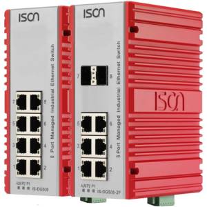 IS-DG508 Industrial Din-Rail Managed Fast Ethernet Layer 2/Layer 4 ACL Switch with 8x 1000 Base-T RJ45 Ports with 2kV, 12...58V DC-in Redundant Power Input, -40..+75C Operating Temperature