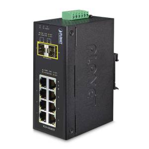 IGS-1020TF Industrial DIN-Rail Gigabit Ethernet Switch, 8x1000Base(T) + 2x1000 SFP Ports, 12-48VDC/24VAC redundant Input Voltage, -40..+75C Operating Temperature