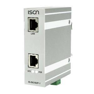 IS-DG102P-1(FM) Industrial 2-port Power-over-Ethernet Injector, 1x 1000Base-TX port, 1x 1000 PoE Slot, IEEE 802.3af/at 15.4/30/36 Watt output, 12-48V DC