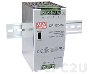 DR-120-24 AC/DC Input Industrial Power Supply, Output 24VDC/5A, 120W, DIN-Rail Mounting