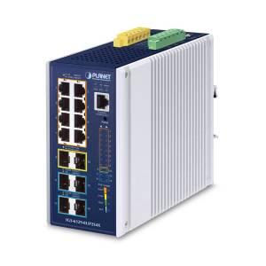 IGS-6329-8UP2S4X Industrial Power-over-Ethernet DIN-Rail Managed L3 Switch with 8x10/100/1000 BASE-T PoE++ Ports, 2x100/1000/2500 BASE-X SFP, 4x10G SFP+, 2xDI/O, 95W over 4-pair UTP Solution, Dual redundant DC 48-54V, -40...75C Operating Temperature