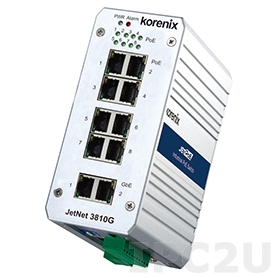 JetNet 3810G Korenix Industrial Unmanaged Ethernet Switch, 8x10/100Base-TX PoE (IEEE 802.3af), 2x10/100/1000TX Uplink Ports, DC-In 12V-24V, DC-Out 48V for 8xPoE, -25~70C