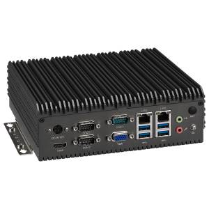 Neu-X302-Q Fanless Edge Embedded Computing System, support i3/i5/i7 Core 8, 9th Gen. CPUs , up to 32GB SO-DIMM DDR4, M.2 2242/3042 M-Key SSD, HDMI, 2xGbE LAN, 6xCOM, 4xUSB 3.0, M.2 2230 M-Key for WiFi, 12V DC-in with external power adapter