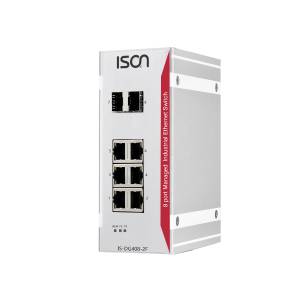 IS-DG408-2F Industrial 8-port Web-Smart Din-Rail Managed Ethernet switch with 6x10/100/1000 BaseT(X) and 2x100/1000 FX/TX Combo ports, -40..+75C operating temperature, Dual 12-58V DC Power Input