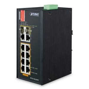 IFGS-1022HPT Industrial Power-over-Ethernet DIN-Rail Switch with 8x100Mbps 802.3at PoE+, 2x1000 Mbps TP/SFP, 250m Extend mode, -40...+75C operating temperature, Dual redundant DC 48-56V Power Input