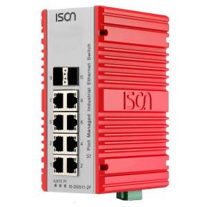 IS-DG510-2F Industrial 10-port Din-Rail Managed Ethernet switch with 8 10/100/1000 BaseT(X) and 2 100/1000 FX SFP Slot, -40...-75 operating temperature, Dual DC Power Input