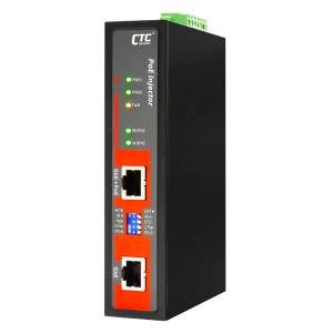 INJ-IG60-24 Industrial Power-over-Ethernet Injector with 1x 1000 Base-T PoE Port, Redundant dual 24/48VDC Input Voltage, up to 72W PoE Output, -10..+60C Operating Temperature