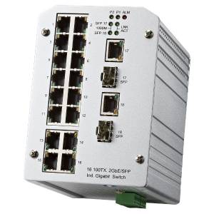 JetNet 3018G-v3 Korenix Industrial Unmanaged Gigabit Ethernet Rail-Switch with 16x10/100 Base-TX, 2x10/100/1000 Base-TX Combo with Hot Swappable, 2xSFP Gigabit Fiber Ports