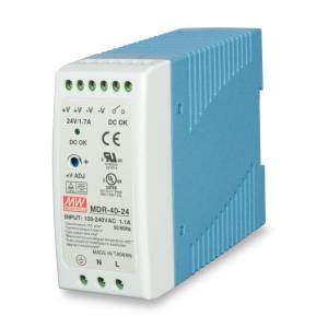 PWR-40-24 Industrial Power Supply Slim Type for DIN-Rail Mounting, 40W, 24VDC Out, Input 85-264 VAC, -20...+70C Operating temperature