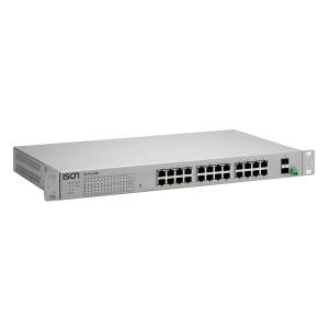IS-RG326-2F-A Industrial 26-port Rackmount Unmanaged Ethernet Switch with 24 10/100/1000 BaseT(X) and 2 100/1000 FX SFP Slot,-40-75 operating temperature, Single-AC Power Input