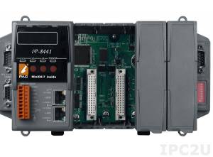 iP-8441 PC-compatible 80MHz Industrial Controller, 512kb Flash, 768kb SRAM, 2xLAN, 2xRS232, 1xRS485, 1xRS232/485, 7-Segment Display, Mini OS7, 4 Expansion Slots
