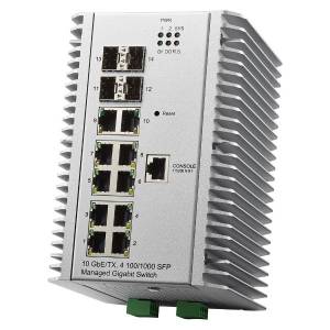 JetNet-7014G Korenix Industrial Ethernet Rail Switch with 10x 1000 Base-TX Ports, 4x1000 SFP ports, 9-36 VDC, -40...+75C Operating Temperature