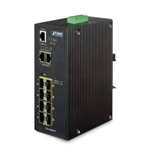 IGS-10080MFT Industrial DIN-Rail L2+ Managed Ethernet Switch with 8x1000 SFX, 2x1000Base T ports, 2xDI/DO, 24VAC/12-48VDC, -40..75C Operating Temperature