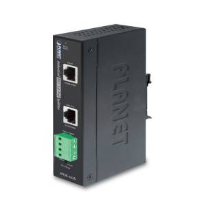IPOE-162S Industrial Gigabit High Power-over-Ethernet Injector, 2x1000 RJ45 PoE Port, 12/24V output (2A max), 48VDC Input Voltage, up to 30W PoE Output, -40..+75C Operating Temperature