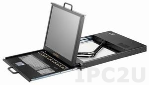 AMK708-17CBD 1U, 17&quot; LCD-Keyboard Drawer, Dual Rail, VGA, with 1.8m KVM cable, 8 ports Combo KVM (USB or PS2), TouchPad, Dual Rail, steel, 24-48VDC