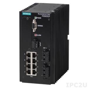 Ruggedcom-RS900GP Industrial Managed Ethernet Switch with 8x 10/100BASETX PoE ports, Layer 2, 54VDC Input Power, -40..85C Operating Temperature