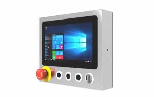 W10IB3S-SPH1-B Rugged Fanless Panel PC 10,1&quot; TFT LCD, projected capacitive touch, Intel Celeron N2930 1.83GHz CPU, 4GB DDR3L, 64GB SSD, IP65 connectors (2xUSB, LAN, COM, AC), Emergency and Flat buttons, power adapter AC DC