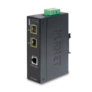 IGT-1205AT Industrial Media Converter 1x1000Base-T to 2x1000Base X SFP, 6KV protection, 12-48VDC/24VAC In, -40...+75C Wide Temperature