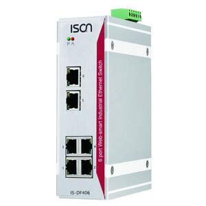 IS-DF406 Industrial 6-port Web-Smart Din-Rail Managed Ethernet switch with 6 10/100 BaseT(X). -10...+60C operating temperature, Dual DC 12-58V Power Input