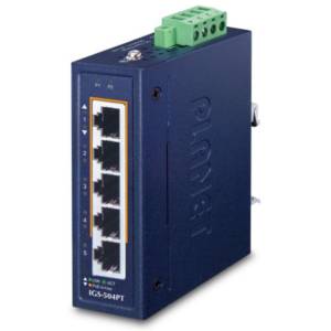 IGS-504PT Industrial Power-over-Ethernet DIN-Rail Unmanaged Switch with 4-Port 10/100/1000T 802.3at PoE + 1-Port 10/100/1000T, -40...+75C operating temperature, Dual 48V~54V DC-In