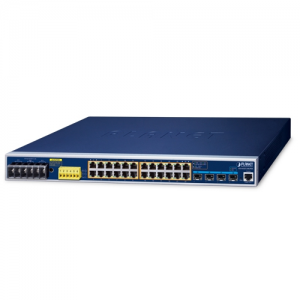 IGS-6325-24UP4X Industrial Managed Ethernet Switch L3 IP30 24-Port 10/100/1000BASE-T with PoE++, 4-Port 10GBASE-SR/LR SFP+, 1xCOM, SDRAM 512Mbytes, Flash Memory 64Mbytes, 2xDI, 2xDO, Dual 48..54 VDC, Operating Temperature -40..75 C