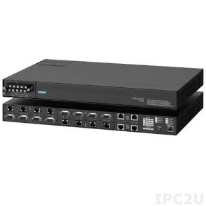 Ruggedcom-RS416 Industrial Serial Device Server with 2x 10/100BASE-TX RJ-45 ports, 8x RS232/422/485 DB9 ports, 24VDC Input Power, -40..85C Operating Temperature, Rack Mounting, Ethernet on front, LED panel on front