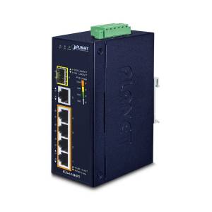 IGS-614HPT Industrial Power-over-Ethernet DIN-Rail Unmanaged Switch with 4x1000 802.3at PoE+ (120W), 1x1000 Base T, 1x1000 BaseX SFP+, -40...+75C operating temperature, Dual 48-56VDC Power Input, PoE LED