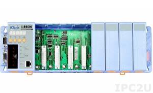 I-8830 PC-compatible 40MHz Industrial Controller, 256kb Flash, 128kb SRAM, 1xRS232, 1xRS232/485, Ethernet 10BaseT, 7-Segment Display, Mini OS7, 8 Expansion Slots