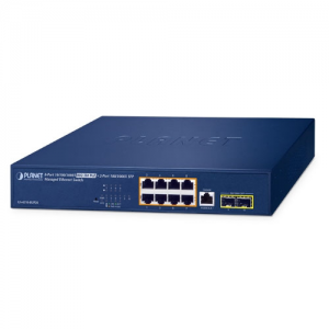 GS-4210-8UP2S Managed Ethernet Switch 8-Port 10/100/1000BASE-T with 802.3bt PoE++, 2-Port 100/1000BASE-X SFP, 100..240 VAC, Operating Temperature 0..50 C
