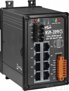 NSM-209FCS Industrial Smart Ethernet Switch with 8 10/100 Base-T Ports and 1 Single-mode 100 Base-FX Port, IP20