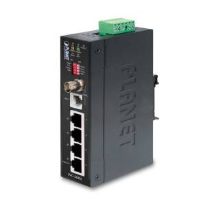 IVC-2002 Industrial Fast Ethernet Extender with 4x100 Mbit/s Base TX, 1xBNC port, 1xRJ11, 6kV protection, 12-48V redundant DC, -40..+75C operation temperature