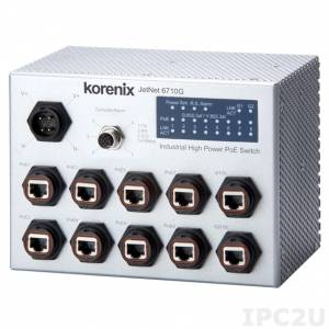 JetNet 6710G-RJ Korenix Industrial Managed 8x10/100Base-TX PoE Ethernet (Rugged RJ45 Connectors) Switch with 2x1000Base-TX Ports (Rugged RJ45 Connector)