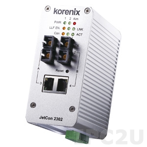 JetCon 2302-m Korenix Industrial Ethernet 10/100Base-TX to 100-FX Fiber Rail Twins Converter, Multi Mode