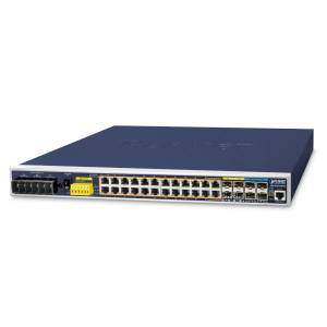 IGS-6325-24P4X Industrial Rackmount L3 Managed Ethernet Switch, 24-Port 10/100/1000T 802.3at PoE + 4-Port 10G SFP+, -40 to 75 C, dual redundant power input 48~56VDC, DIDO, ERPS Ring, 1588, Modbus TCP, ONVIF, fanless design