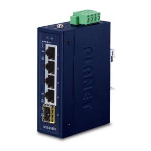 IGS-510TF Industrial DIN-Rail Gigabit Unmanaged Ethernet Switch, 4x1000Base(T) + 1x1000 SFP Ports, 6KV DC protection, dual 12-48VDC/24VAC Input Voltage, -40..+75C Operating Temperature