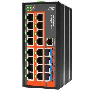 IFS-1604GSM Industrial Managed Fast Ethernet Switch with 16x 100 Base-T Ports, 4x SFP Ports, 9.6...60VDC-In,-10..+60C Operating Temperature