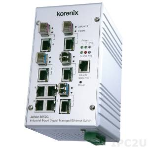 JetNet 6059G-w Korenix Industrial Managed Gigabit Ethernet Ring Switch with 4x1000Base-TX and 5x1000Base-TX /100Base-FX Combo Ports (SFP Socket), Support Modbus, Wide Temperature -40..75 C