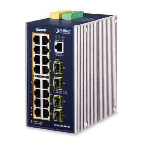 IGS-6325-16P4S Industrial Power-over-Ethernet DIN-Rail Managed L3 Switch with 16x1000 802.3at PoE+, 2x1000 BaseX SFP+, 2xDI/DO, 240W maximum power budget, ERPS Ring, Modbus TCP, ONVIF, -40...+75C operating temperature, Dual redundant DC 48-56V Power Input
