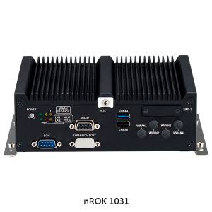 nROK-1031-A Embedded Railway Fanless PC, Intel Atom x6413E CPU, 4GB DDR4 RAM, 1xVGA, 1xHDMI, 1x2.5GbE M12 LAN, 1xGbE M12 LAN, 1xMultiport (CAN/DIO/COM), 2xUSB, 2xUSB M12, 1xCOM, 1x2.5&quot; Drive Bay, 3xM.2, 1xMini-PCIe, Audio, 9-36VDC-in M12, -40..70C Wide temp.