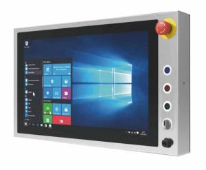 W22IB3S-SPA3-B Rugged Fanless Panel PC 21.5&quot; TFT LCD, projected capacitive touch, Intel Celeron N2930 1.83GHz CPU, 4GB DDR3L, 128GB SSD, IP65 connectors (2xUSB, LAN, COM, AC), power adapter AC DC, Emergency and Flat buttons