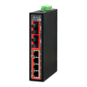 IFS-402F-E-SC050 Industrial Unmanaged Fast Ethernet Switch with 4x 100Base-T Ports, 2x 100Base-FX Fiber SC 50km Single-mode ports, Redundant Dual 12/24/48VDC, -40..+75C Operating Temperature