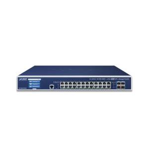 GS-5220-24T4XVR Managed Ethernet Switch with LCD Touch Screen and Redundant Power with 24x 10/100/1000 Base-T Ports, 4x10G SFP+ Ports, Layer 3, 100..240V AC, 36..60V DC, 0..+50C Operating Temperature