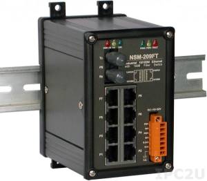NSM-209FT Industrial Smart Ethernet Switch with 8 10/100 Base-T Ports and 1 Multi-mode 100 Base-FX Port, IP20