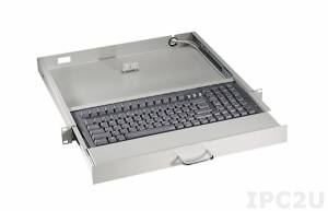 AX7042T Retractable Industrial Keyboard for mounting 19&quot;, 1U, 119 Keys, USB Interface, Black
