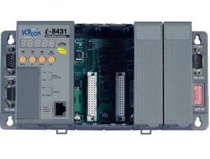 I-8431-80-MTCP PC-compatible 80MHz Industrial Controller, 512kb Flash, 512kb SRAM, 2xRS232, 1xRS232/485, Ethernet 10BaseT, 7-Segment Display, Mini OS7, Modbus/TCP, 4 Expansion Slots