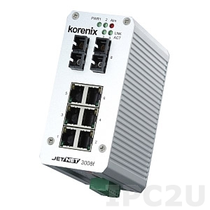 JetNet 3008f-s Korenix Industrial Ethernet Rail Switch w/ 6x 10/100Base-TX Ports, 2xSingle Mode 100Base-FX Ports (v3)
